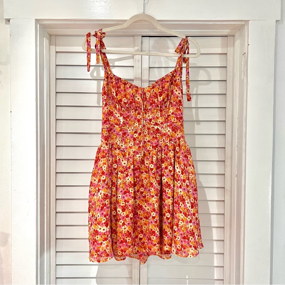 For Love and Lemons Floral Tie-Shoulder Mini Dress - Pink Floral - Picture 2 of 5
